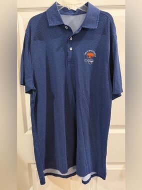 Blue Micro-Pattern Men's Polo Shirt with Embroidered Chest Motif